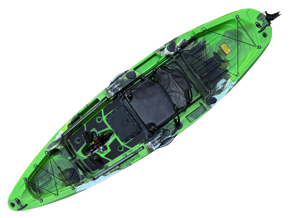 Kayak monoposto divisibile a pedali con pinne Big Mama START S500 componibile + motore Bixpy K1 Angler PRO Kit Outboard con batteria inclusa PP-768 Wh + Adattatore Low Profile Thruhull Pedal Drive
