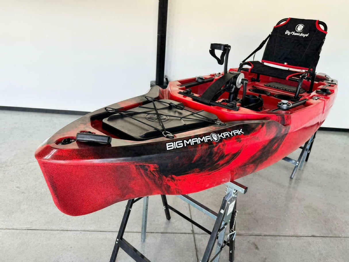 Kayak fishing a Pedali divisibile Big Mama Triken 330 Live S, con ruote e vasca del vivo -Scafo nero/grigio Gavone Rosso