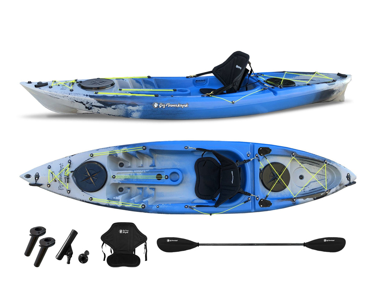 Canoa 1 posto singolo acquaprima fishing limited edition Big Mama Kayak, monoposto 310 cm + 3 portacanne + 2 gavone + 1 pagaia + 1 seggiolino (full pack) - snake blu