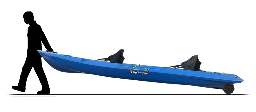 Kayak due posti Mojito Big Mama Kayak - canoa 380 cm - 2 posti adulto + 1 posto bambino + 2 gavoni + 2 ruote integrate + 2 pagaie + 2 seggiolini - giallo
