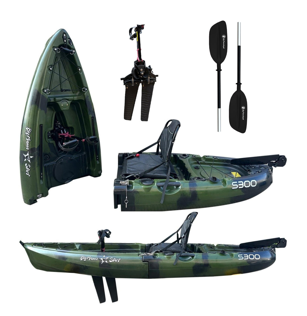 Kayak divisibile a pedali con pinne Big Mama START S300 colore Army