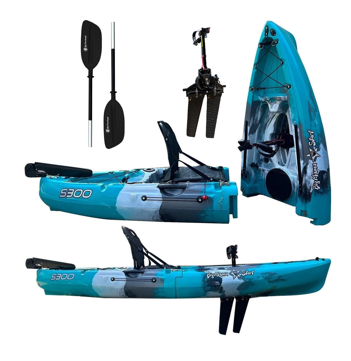 Kayak divisibile a pedali con pinne Big Mama START S300 colore turchese