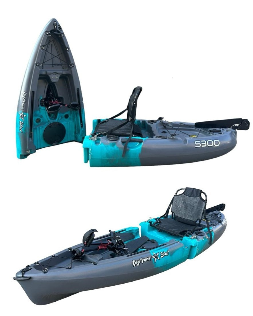 Kayak divisibile a pedali con pinne Big Mama START S300 fishing + 2 portacanne orientabili