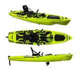 Kayak a pedali Triken 380 REV colore VIPER GREEN - Canoa monoposto fishing 4 portacanne, 2 gavoni, timone, sistema a pedali, sedile rialzato - Big Mama Kayak