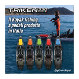 Big mama kayak a pedali triken 330 - canoa monoposto fishing con 4 portacanne, 2 gavoni, timone, sistema di pedali, sedile rialzato, 11 barre di scorrimento ver. coperchio verde