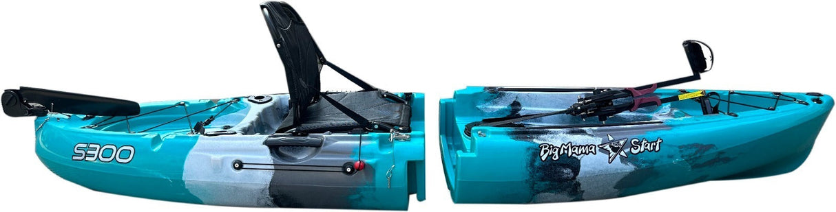 Kayak divisibile a pedali con pinne Big Mama START S300 fishing + 2 portacanne orientabili