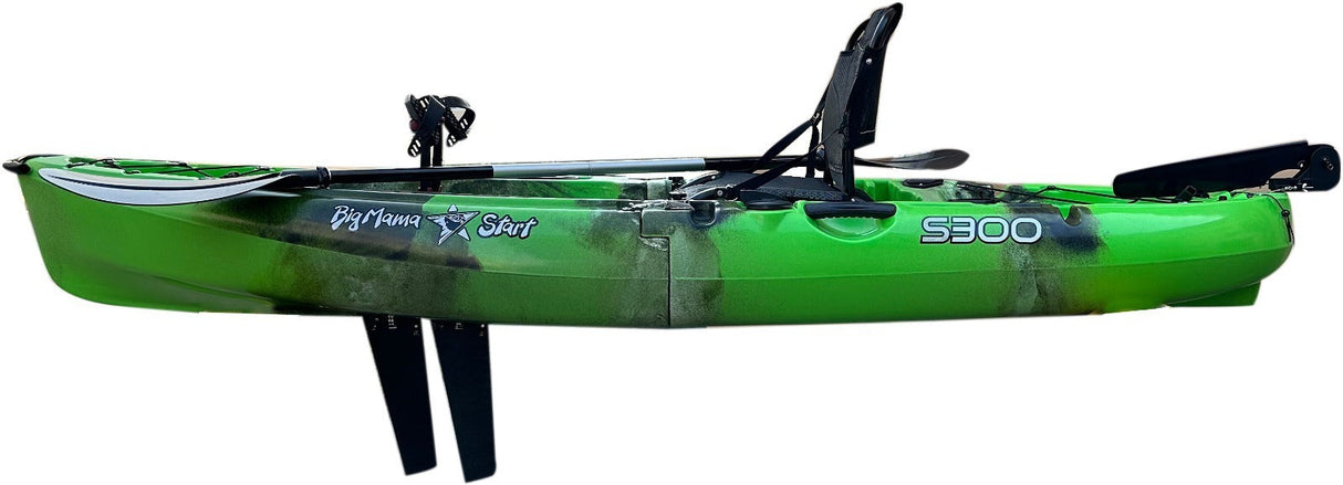 Kayak divisibile a pedali con pinne Big Mama START S300 fishing + 2 portacanne orientabili