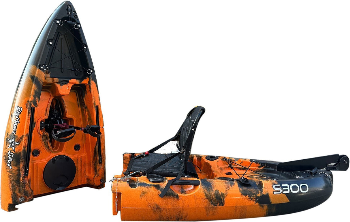 Kayak divisibile a pedali con pinne Big Mama START S300 fishing + 2 portacanne orientabili