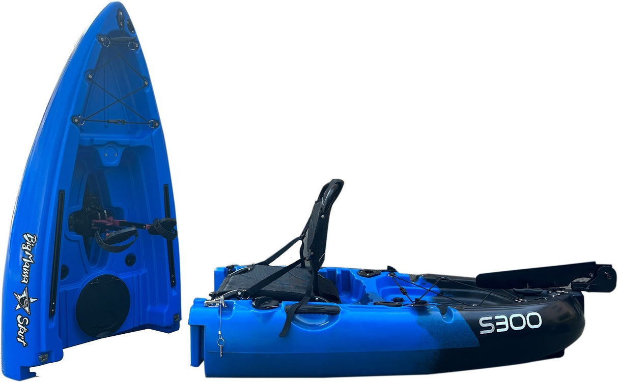 Kayak divisibile a pedali con pinne Big Mama START S300 fishing + 2 portacanne orientabili