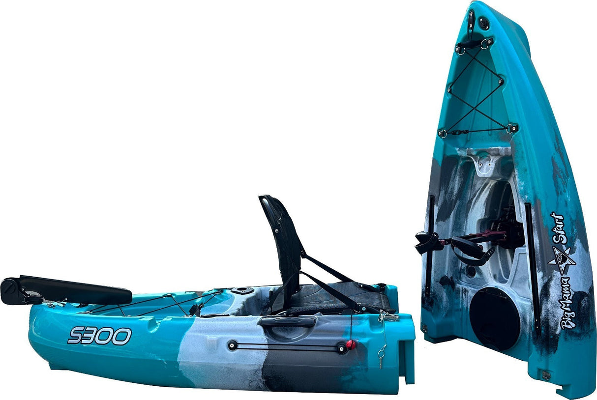 Kayak divisibile a pedali con pinne Big Mama START S300 fishing + 2 portacanne orientabili