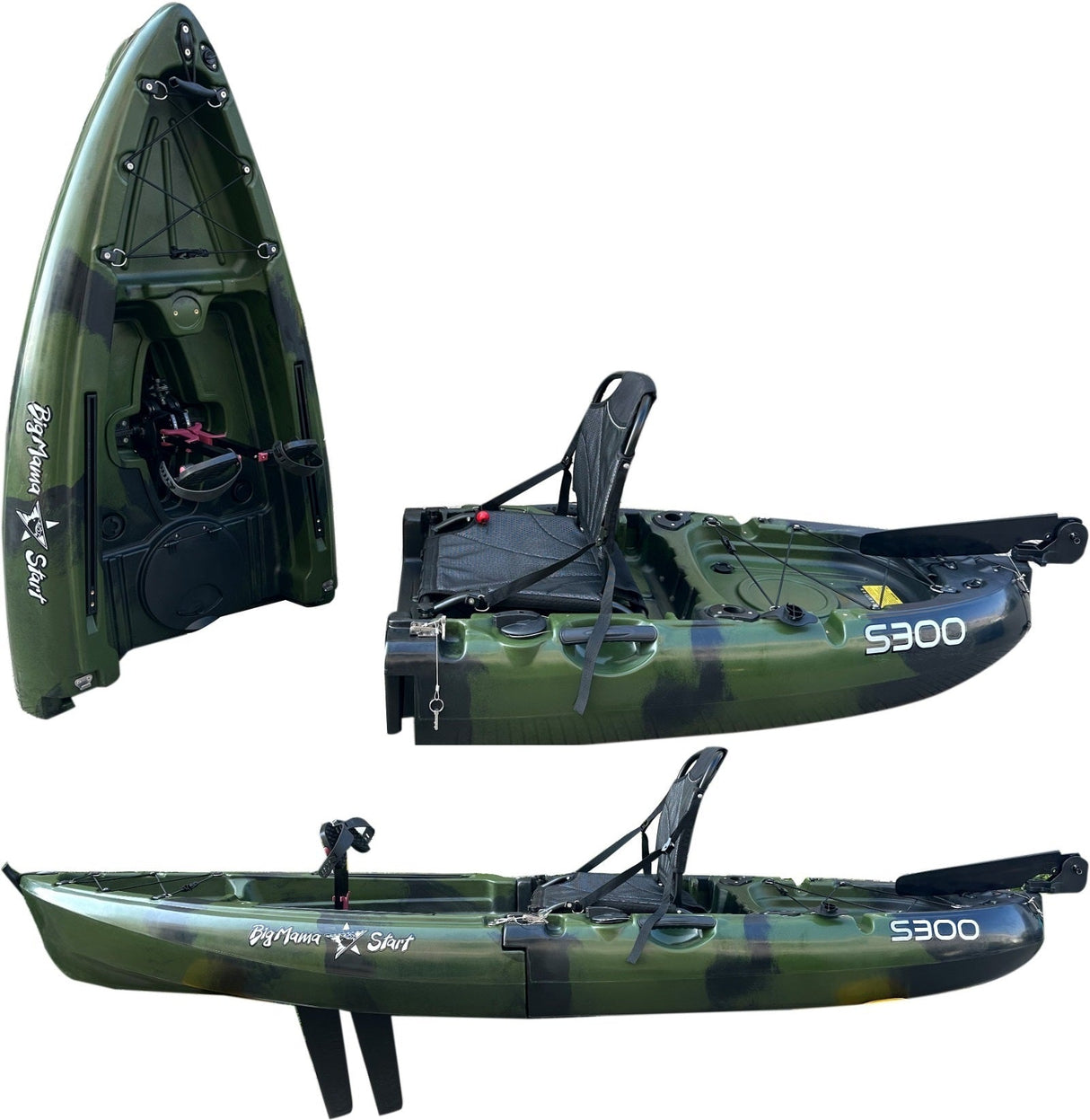 Kayak divisibile a pedali con pinne Big Mama START S300 colore Army
