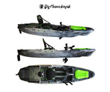 Big mama kayak a pedali triken 330 - canoa monoposto fishing con 4 portacanne, 2 gavoni, timone, sistema di pedali, sedile rialzato, 11 barre di scorrimento