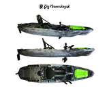 Big mama kayak a pedali triken 330 - canoa monoposto fishing con 4 portacanne, 2 gavoni, timone, sistema di pedali, sedile rialzato, 11 barre di scorrimento