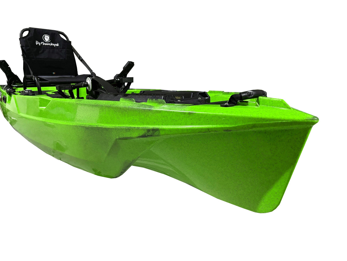 Kayak a pedali Triken 380 REV colore SNAKE GREEN - Canoa Monoposto Fishing 4 portacanne, 2 gavoni, timone, sistema a pedali, sedile rialzato - Big Mama Kayak