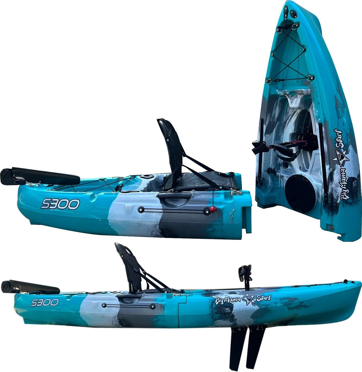 Kayak divisibile a pedali con pinne Big Mama START S300 colore turchese