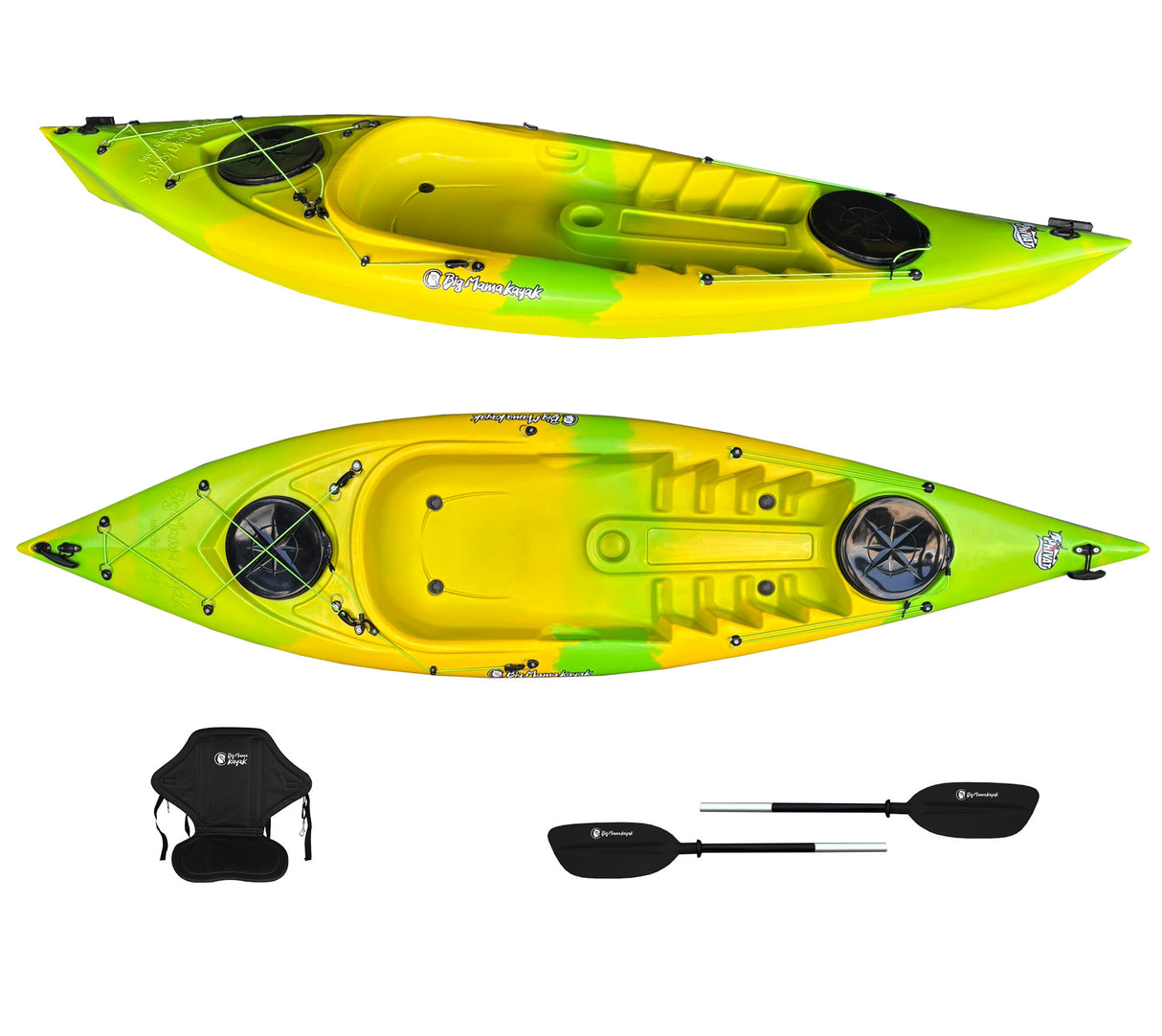 Kayak monoposto Privat 2.0 Limited edition Big Mama Kayak canoa 295 cm + 2 gavoni + 1 pagaia + 1 seggiolino (FULL PACK) -GIALLO VERDE