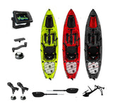 Triken 350 live Big Mama Kayak + Eco Garmin Vivid 5 + kit braccetto -kayak da pesca a pedali con 4 portacanne, 2 gavoni, timone, sistema di pedali, sedile rialzato e pagaia