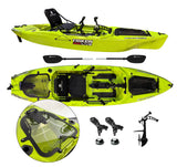 Triken 350 live Plus con cover vasca del vivo, Big Mama Kayak -kayak da pesca a pedali con 4 portacanne, 2 gavoni, timone, sistema di pedali, sedile rialzato e pagaia